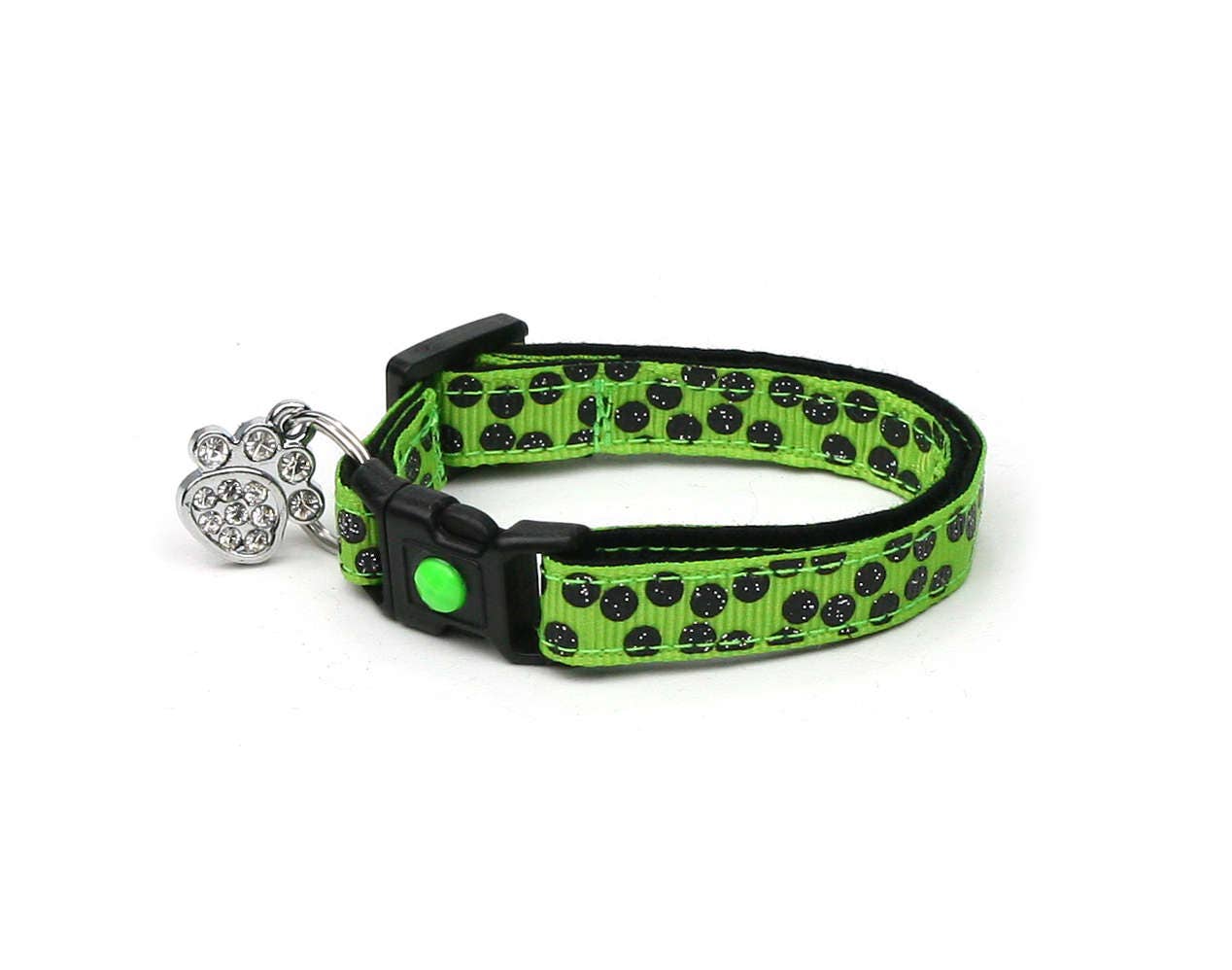 Black Dots on Bright Green Cat Collar
