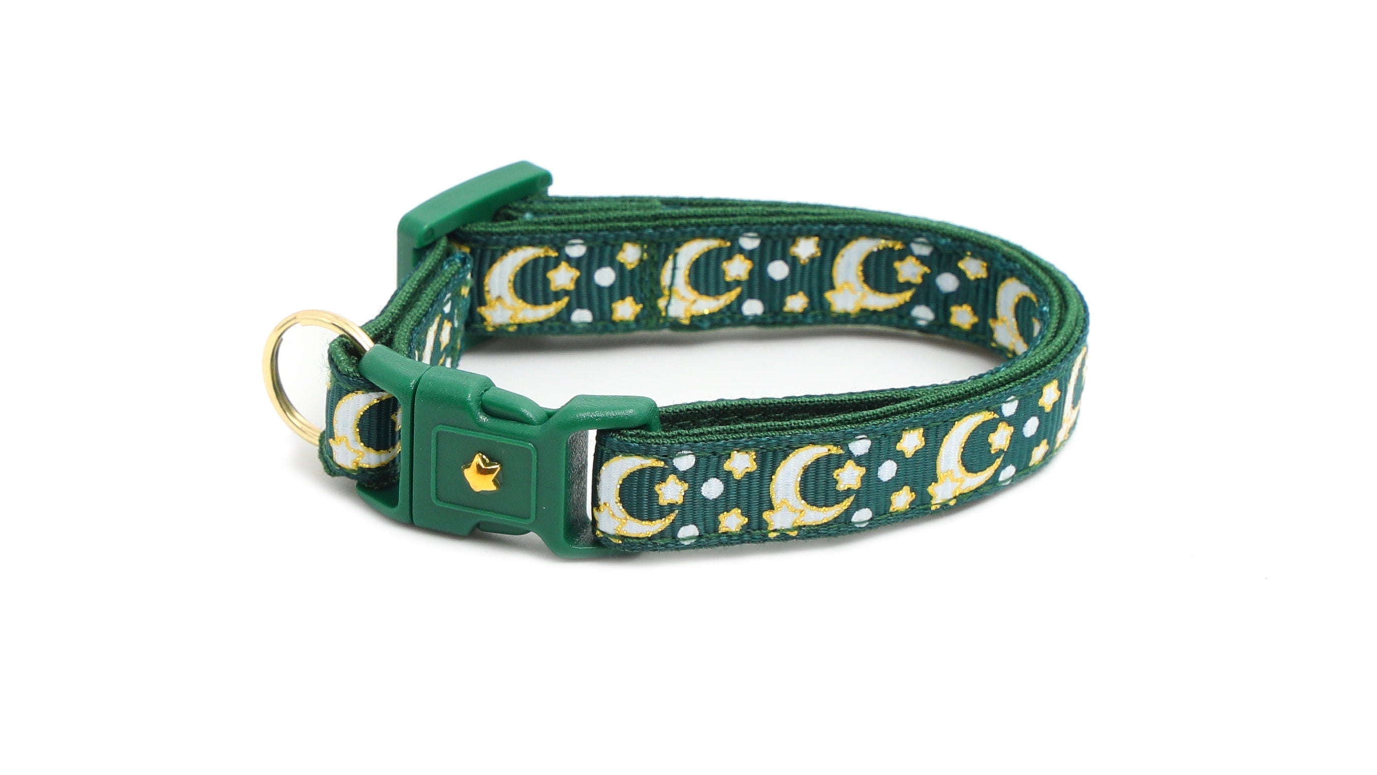 Gold Moons and Stars on Dark Green Cat Collar