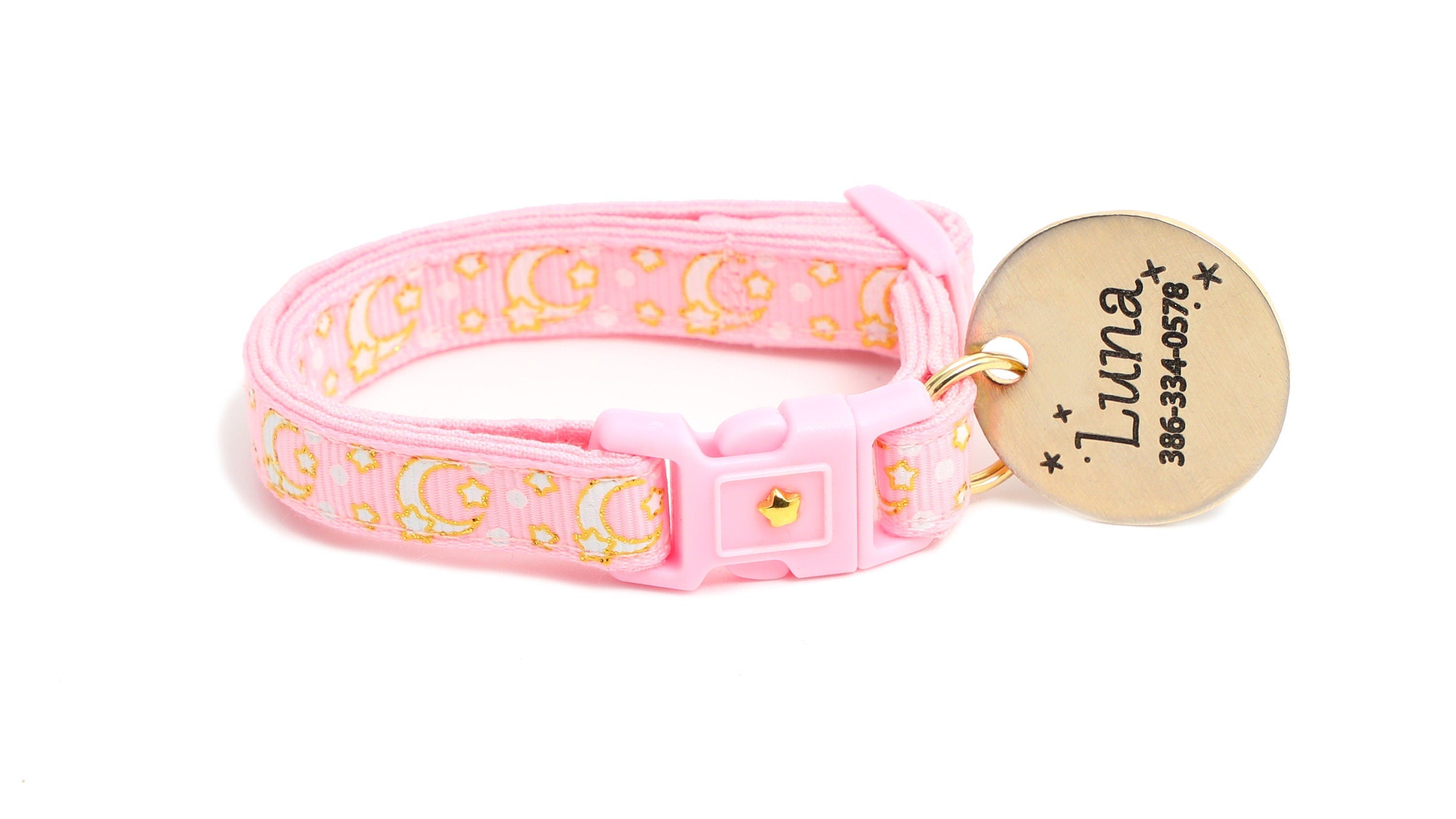 Gold Moons and Stars on Powder Pink Cat Collar