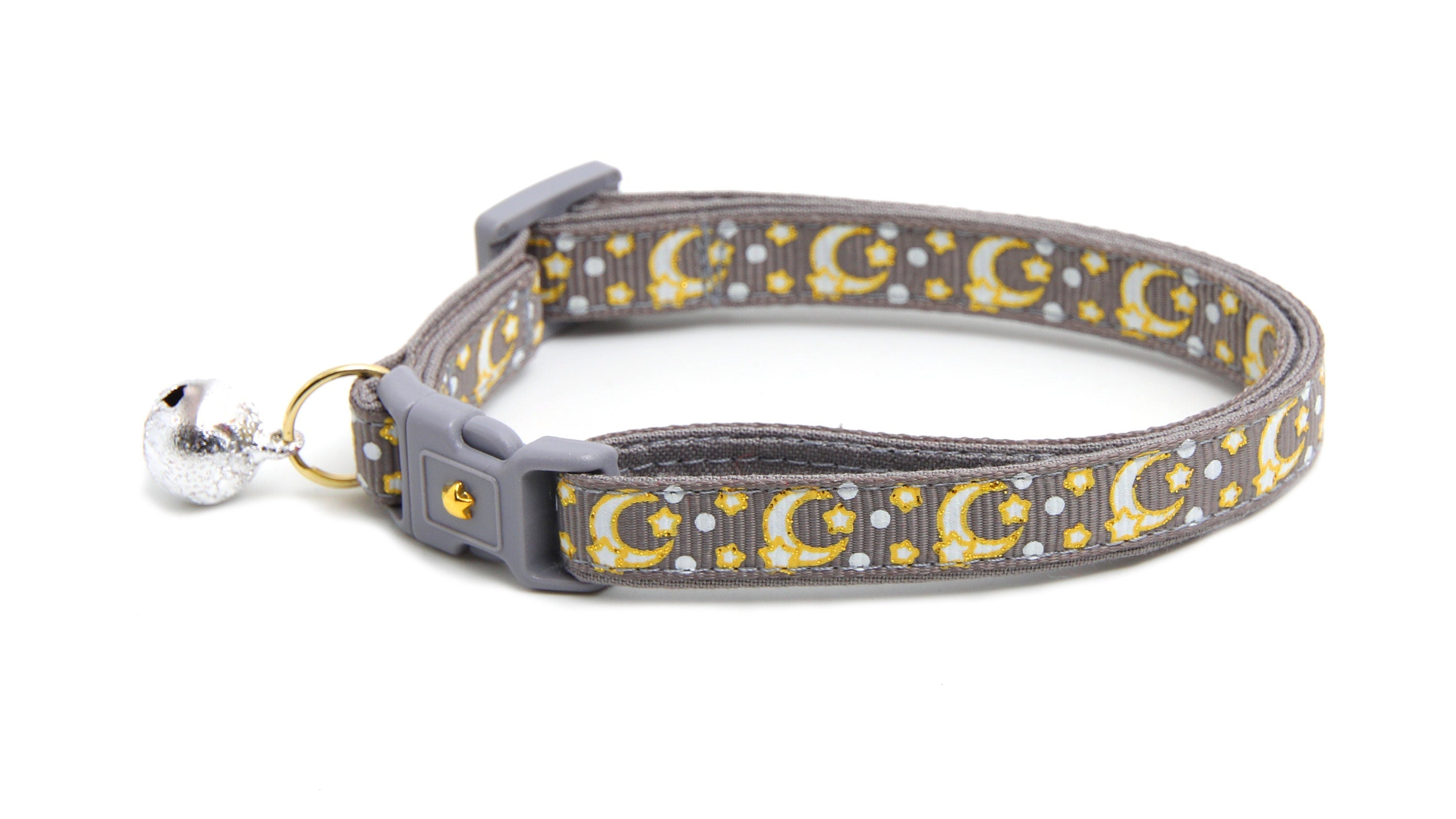 Gold Moons and Stars on Silver Cat Collar