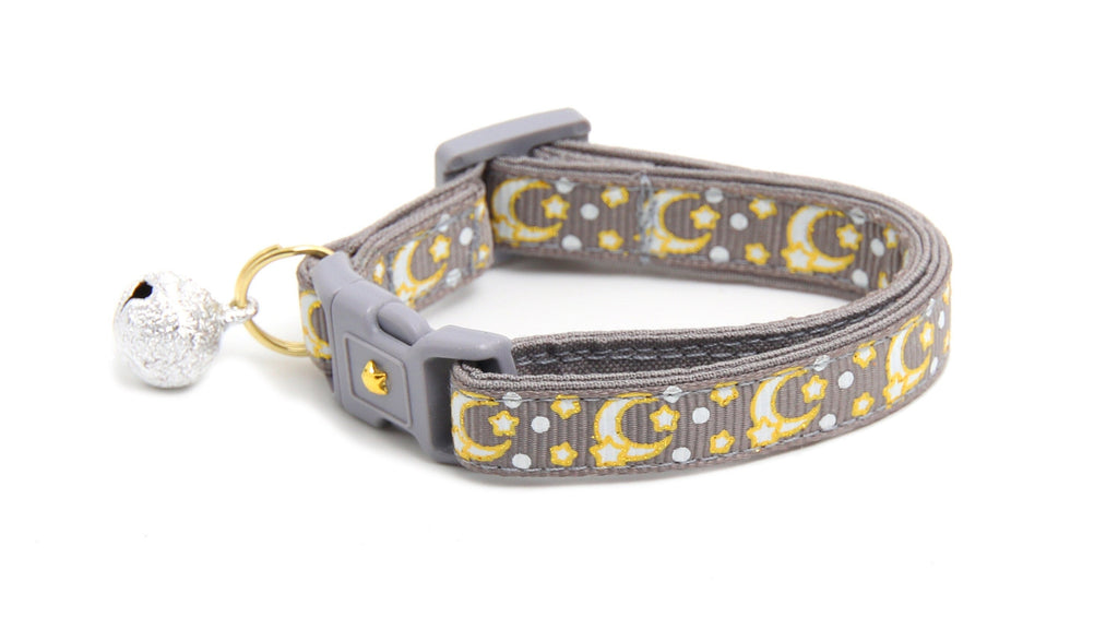 Gold Moons and Stars on Silver Cat Collar