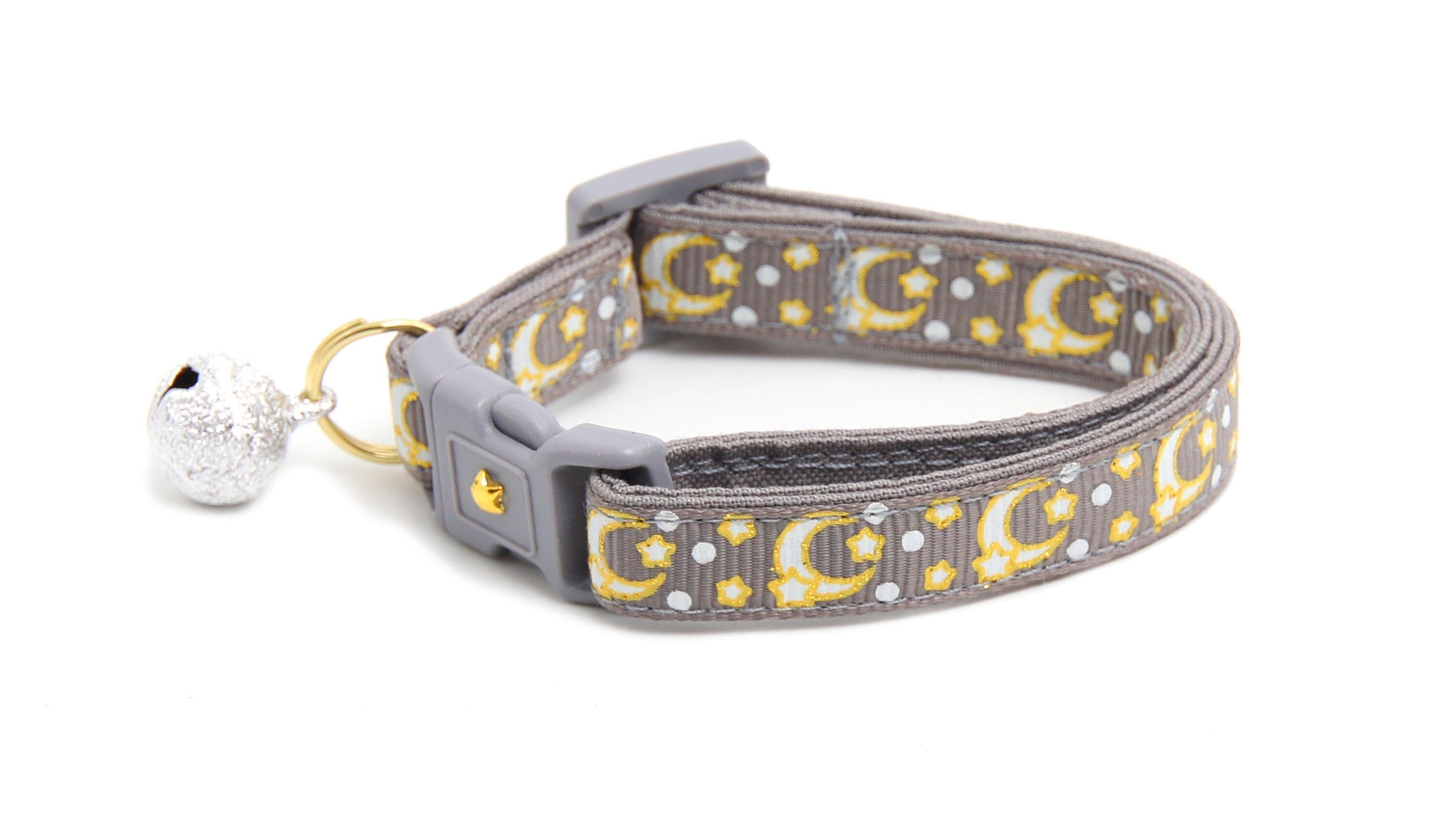Gold Moons and Stars on Silver Cat Collar